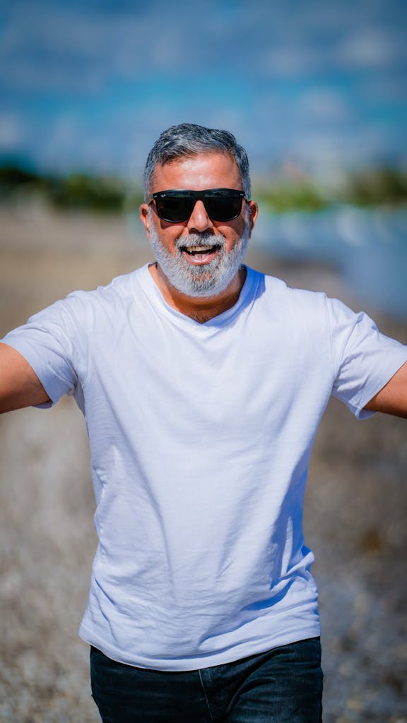 Man in Black Sunglasses and White Crew Neck T-shirt